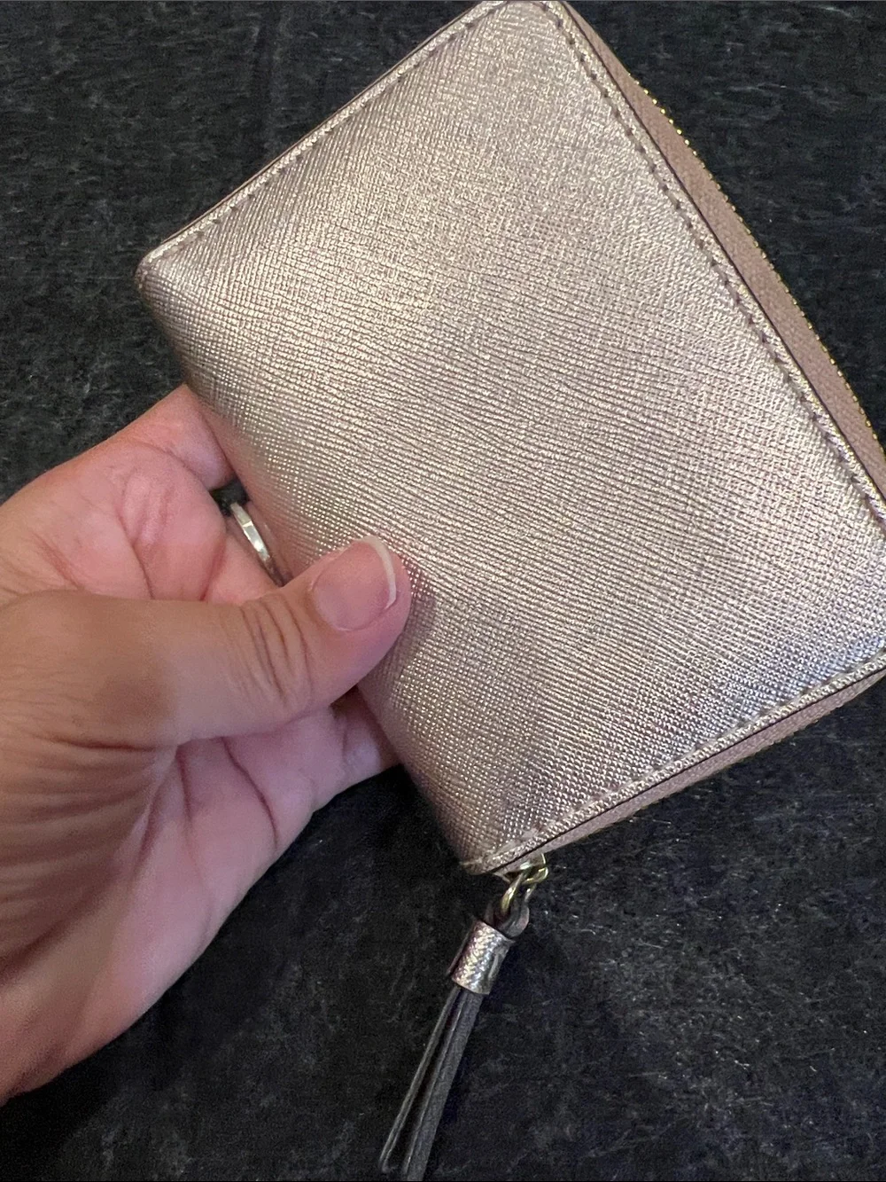 Tory Burch Metallic Rose Gold Emerson mini Zip Wallet